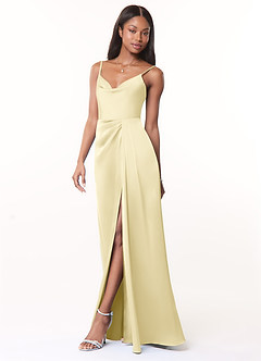 Azazie Brielle Suknie dla druhen Linia A Pofałdowany Satyna elastyczna Do ziemi Sukienka image3