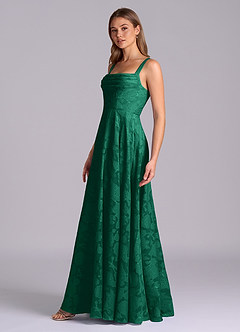 Azazie Shaude Bridesmaid Dresses Emerald A-Line Pleated Floral Burnout Dress image4