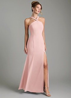 Azazie Rue Bridesmaid Dresses Powder Pink A-Line Halter Chiffon Dress image1