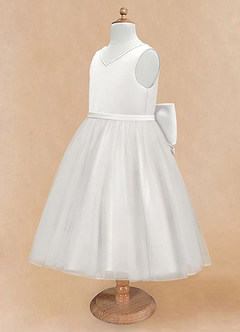 Azazie Seline Flower Girl Dresses Ivory White A-Line Bow Tulle Dress image8