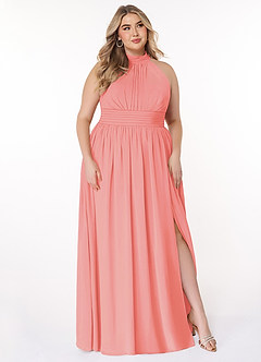 Azazie Iman Bridesmaid Dresses Coral A-Line A-Line Ruched Chiffon Dress image11