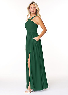 Azazie Elvira Bridesmaid Dresses Dark Green A-Line Pleated Chiffon Dress image3