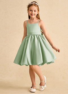 Azazie Davine vestidos de niña de las flores Vestido de Salvia Polvorienta de Satin Mate de Corte En A con Tirante Espagueti image5