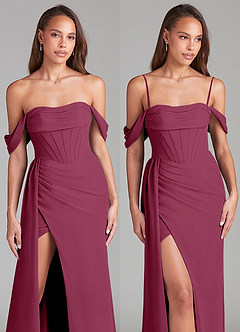 Azazie Amyra Bridesmaid Dresses Mulberry Sheath Off the Shoulder Chiffon Convertible Dress image9