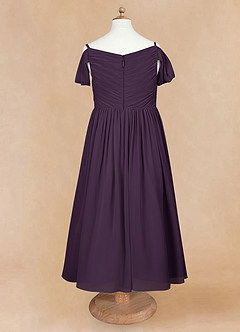 Azazie Chelle Flower Girl Dresses Plum A-Line Pleated Chiffon Dress image7