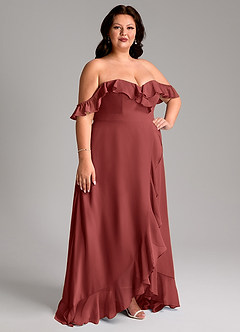 Azazie Lyra Bridesmaid Dresses Terracotta A-Line Chiffon Convertible Dress image13