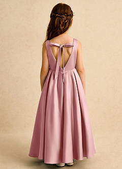 Azazie Pepper vestidos de niña de las flores Vestido Rosa Polvorienta de Satin Mate de Línea A con Plisado image7