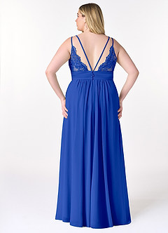 Azazie Maren Allure Bridesmaid Dresses Royal Blue A-Line V-Neck Lace Chiffon Dress image7