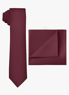 front Matte Satin Skinny Tie and Pocket Square Set