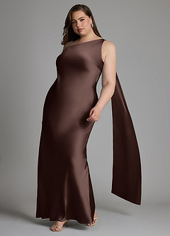 Azazie Juniper Bridesmaid Dresses Ganache Mermaid One Shoulder Stretch Satin Dress image9