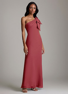 Azazie Yuanna Bridesmaid Dresses Pomegranate Mermaid One Shoulder Chiffon Dress image4
