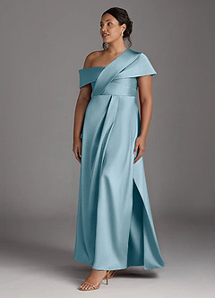 Azazie Milton Mother of the Bride Dresses Moody Blue A-Line Pleated Stretch Satin Dress image11