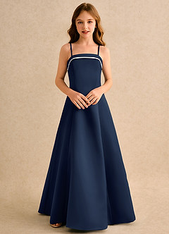 Azazie Izel Girls Formal Flower Girl Dresses Ivory Dark Navy A-Line Pleated Matte Satin Dress image6