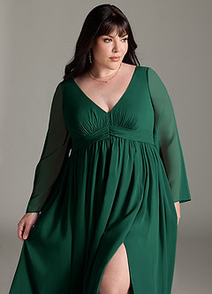 Azazie Teton Maternity Bridesmaid Dresses A-Line Long Sleeve Chiffon Floor-Length Dress image12