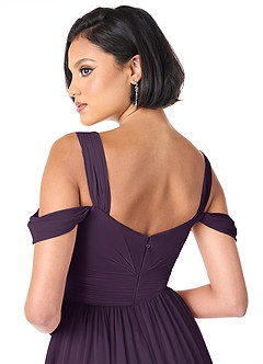 Azazie Lianne Bridesmaid Dresses Plum A-Line Off the Shoulder Chiffon Dress image9
