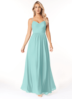 Azazie Lisbon Bridesmaid Dresses Aqua A-Line Sweetheart Neckline Chiffon Dress image5