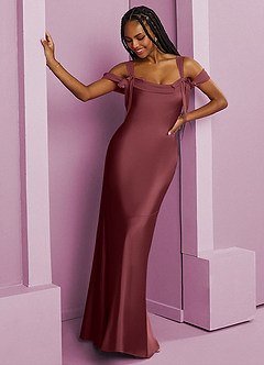 Barbie ♥ Azazie Bridesmaid Dresses Merlot Sheath Pleated Stretch Satin Dress image12