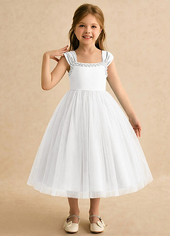 Azazie Yosemite Abiti da Ragazza di Fiori Abito Principessa in Tulle Scollo a Cuore Bianco image1