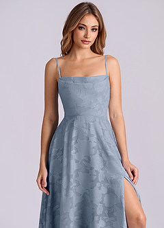 Azazie Elle Jurken voor bruidsmeisjes Jurk van Bloemen Burn-out met A-Lijn Geplooid Stoffig Blauw image5