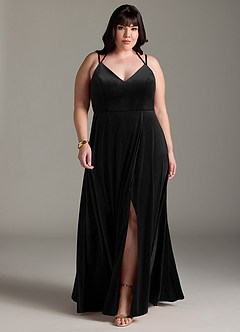 Azazie Sora Bridesmaid Dresses Black A-Line Halter Bow Velvet Dress image7