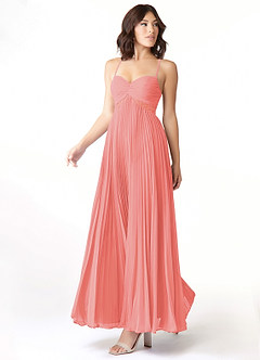 Azazie Devyn Bridesmaid Dresses Coral A-Line Corset Chiffon Dress image3
