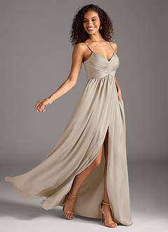 Azazie Alia Bridesmaid Dresses Frost A-Line Pleated Stretch Satin Dress image2