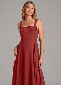 Azazie Shaude Bridesmaid Dresses Rust A-Line Pleated Chiffon Dress image5