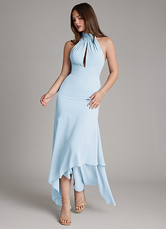 Azazie Magda Jurken voor bruidsmeisjes Jurk van Chiffon met Zeemeermin Hoge Kraag Hemelsblauw image5