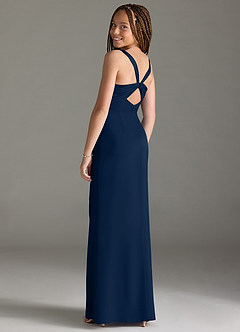 Azazie Mero Junior Dark Navy Mermaid Pleated Stretch Satin Dress image2