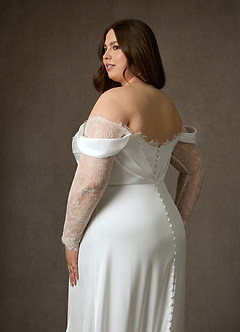 Azazie Alexa Hochzeitskleider A-Linie Herzausschnitt Spitze Kleid Diamantweiß image13