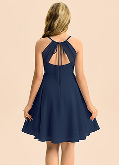 Azazie Avelina Junior Robe Trapèze en Mousseline de soie Plissée Bleu Marine Foncé image2