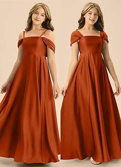 Azazie Rowena Junior Burnt Orange A-Line Bow Stretch Satin Dress image1