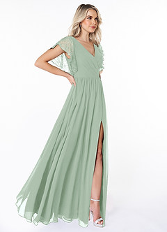 Azazie Zella Bridesmaid Dresses Agave A-Line Lace Chiffon Dress image4