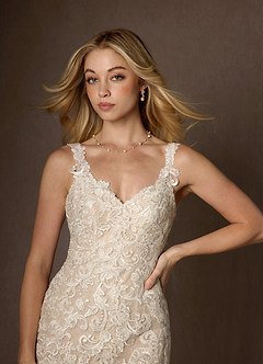 Azazie Poppy Wedding Dresses Diamond White Nude Mermaid Sequins Tulle Dress image4