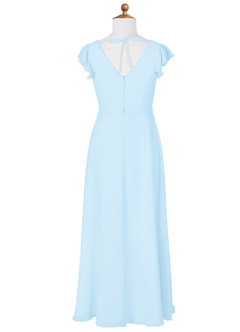 Azazie Claudine Junior Sky Blue A-Line Pleated Chiffon Dress image6