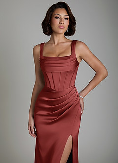 Azazie Amora Bridesmaid Dresses Terracotta Mermaid Corset Stretch Satin Dress image3
