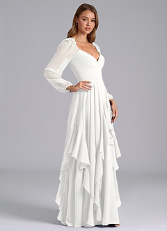 Azazie Karan Bridesmaid Dresses White A-Line Long Sleeve Chiffon Dress image5