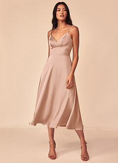 Azazie Dottie Bridesmaid Dresses Rose Gold A-Line Stretch Satin Dress image3