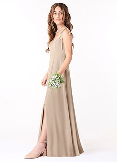 Azazie Rosey Junior Taupe A-Line Sweetheart Neckline Chiffon Dress image3