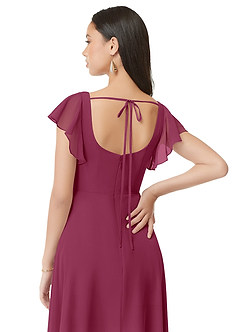 Azazie Bondi Brautjungfernkleider A-Linie Gestreift Chiffon Kleid Maulbeerrot image2