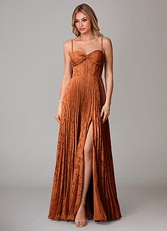 Azazie Akiko Bridesmaid Dresses Burnt Orange A-Line Sweetheart Neckline Floral Burnout Dress image3