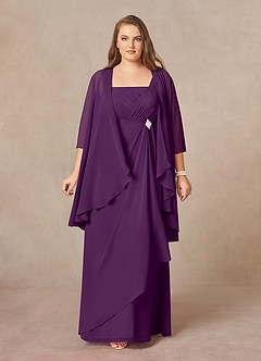 Azazie Weisz Mother of the Bride Dresses Grape A-Line Square Neckline Pleated Chiffon Dress image1