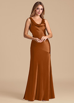 Azazie Rylina Brudtärnklänningar Klä av Sjöjungfru i Metallisk satin Koppar image4