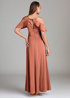 Azazie Dakota Jurken voor bruidsmeisjes Jurk van Stretch Satijn met A-Lijn Off the Shoulder Klei image2