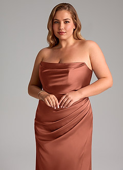 Azazie Leonis Bridesmaid Dresses Clay Mermaid Pleated Stretch Satin Convertible Dress image12