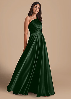 Azazie Charlize Bridesmaid Dresses Eucalyptus A-Line One Shoulder Metallic Satin Dress image4