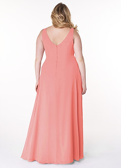 Azazie Kori Brautjungfernkleider A-Linie Plissee Chiffon Kleid Koralle image7