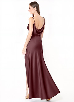 Azazie Alaija Bridesmaid Dresses Sangria Mermaid Side Slit Stretch Satin Dress image1