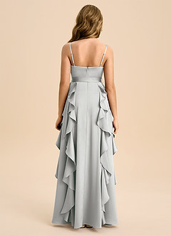 Azazie Peyton Junior Jurk van Stretch Satijn met A-Lijn Geplooid Zilver image4