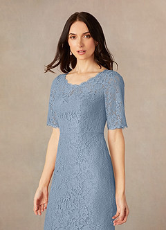 Azazie Lisa Venta Final Vestido de Azul Polvoriento de Encaje de Sirena image3